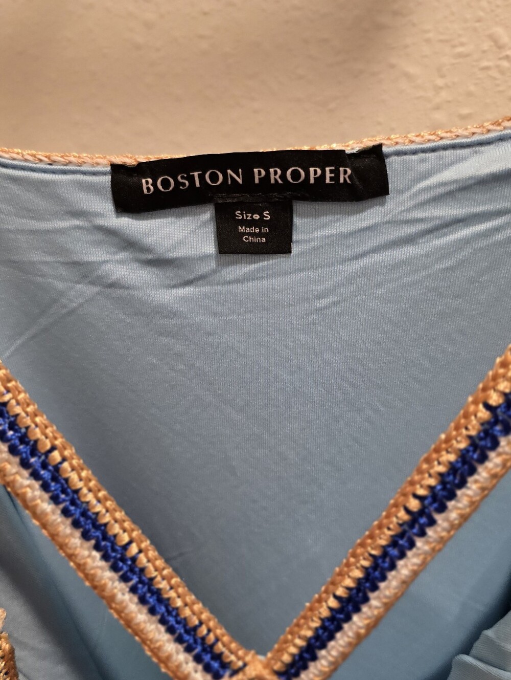 Boston Proper Midi Blue & Cream Crochet Dress with Fringe - Picture 11 of 13